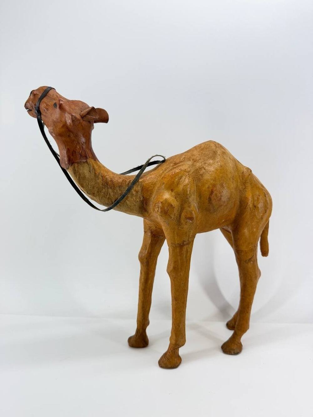 Handcrafted Leather Camel Figurine Sculpture Folk Art Home Decor Brown